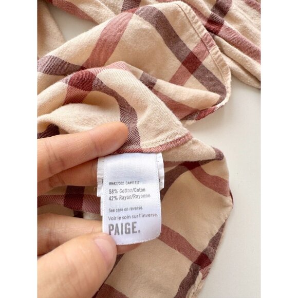 Men's PAIGE Everett Rusted CopperCheck Cotton Flannel Button Down Shirt, Size L - Picture 12 of 14
